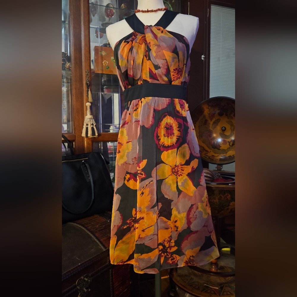 The Limited Floral Halter Dress - Black and Orange SIZE 6 EUC